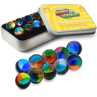 Marble Genius Collectors Marbles, 10 Handmade Glass Marbles Stocking Stuffers for Marble Lovers - Glitter Collection for Kids Ages 3+