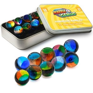 Marble Genius Collectors Marbles, 10 Handmade Glass Marbles Stocking Stuffers for Marble Lovers - Glitter Collection for Kids Ages 3+ - 1 of 4