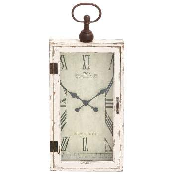 Wooden Pocket Watch Style Wall Clock with Hinged Door White - Olivia & May