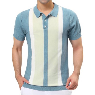 Lars Amadeus Men's Irregular Color Block Patchwork Knitted Short Sleeves Polo Shirts
