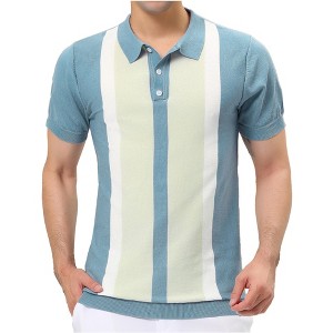Lars Amadeus Men's Irregular Color Block Patchwork Knitted Short Sleeves Polo Shirts - 1 of 4