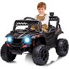 12V Kids Ride On Car Truck w/Parent Remote Control, Spring Suspension, LED Lights, AUX Port, Music (Black, no Tent) - 2 of 4