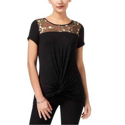 NY Collection Womens Embroidered Floral Basic T-Shirt