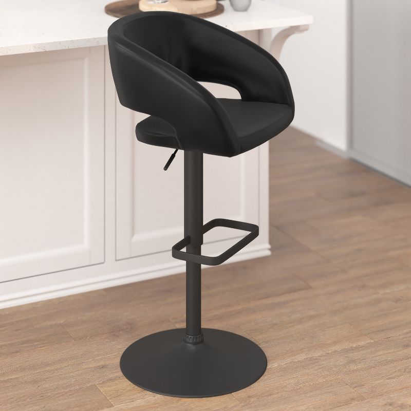 Emma and Oliver Shae Contemporary Upholstered Adjustable Height Barstool with Rounded, Cutout Mid-Back and Pedestal Base, 6 of 13