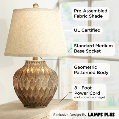 Warm Bronze Geometric Urn Table Lamp with Drum Shade
