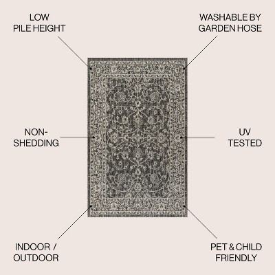 Palazzo Vine Black/Gray 5' Square Synthetic Indoor/Outdoor Rug