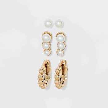 Pearl Studs and Hoop Earring Set 3pc - A New Day™ White
