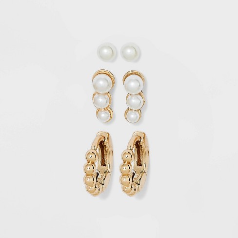 Pearl Studs and Hoop Earring Set 3pc - A New Day™ White - image 1 of 2
