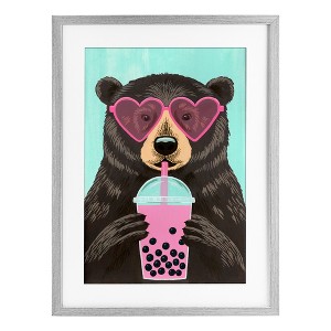 Stupell Industries Bear And Bubble Tea Framed Print Under Glass Art - 1 of 4