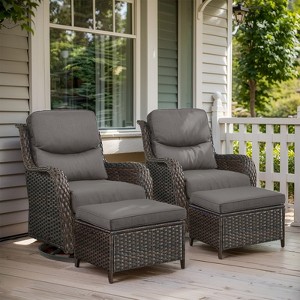 POCASSY 4 Piece Patio Furniture Set with Swivel Chairs and Ottomans, High Back Deep Seat Cushioned Wicker Swivel Patio Chairs Set of 2 with Ottoman - 1 of 4