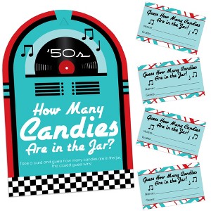 Big Dot of Happiness 50’s Sock Hop - How Many Candies 1950s Rock N Roll Party Game - 1 Stand and 40 Cards - Candy Guessing Game - 1 of 4