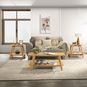 Roundhill Furniture Metz 3-Piece Coffee Table Set, Coffee Table and Two End Tables - 1 of 4