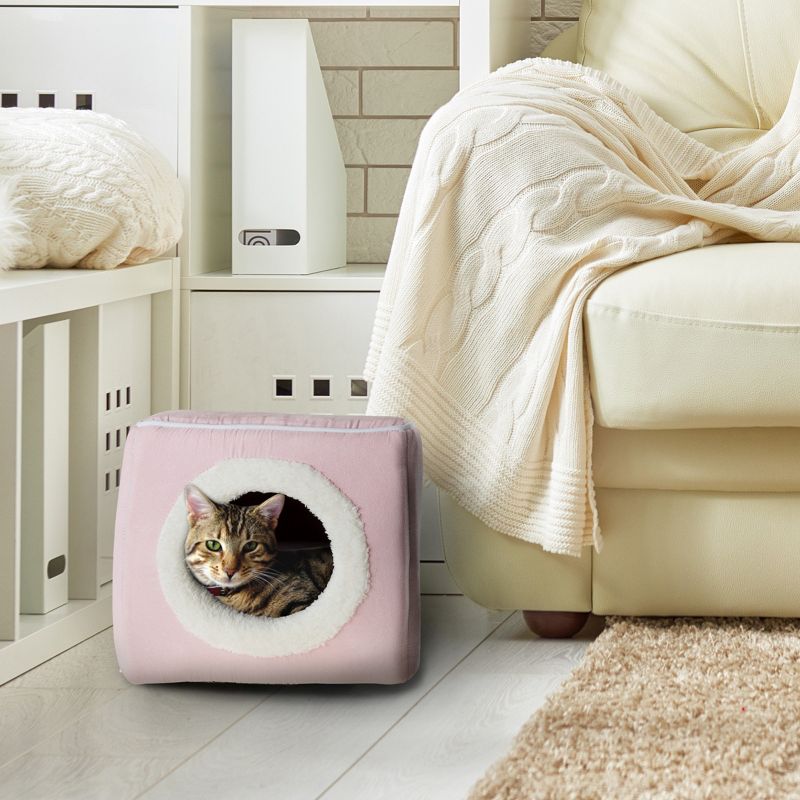 Cat House - Indoor Bed with Removable Foam Cushion - Cat Cave for Puppies, Rabbits, Guinea Pigs, Hedgehogs, and Other Small Animals by PETMAKER (Pink), 3 of 9
