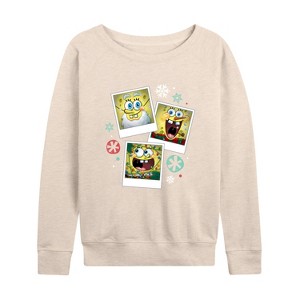 Women's - SpongeBob SquarePants - Christmas Photo Collage Lightweight French Terry Wide Neck Long Sleeve Shirt - 1 of 4