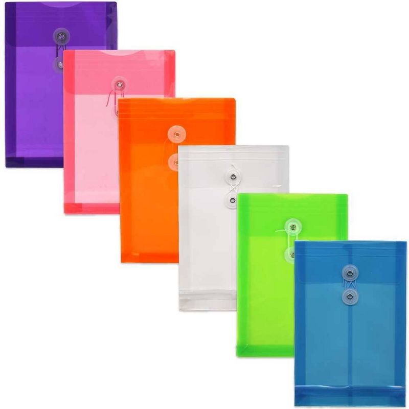 JAM Paper 6 1/4&#34; x 9 1/4&#34; 6pk Multicolor Plastic Envelopes, Button & String Tie, Secure Document Storage, 1 of 6