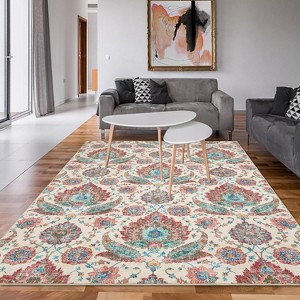 Washable Vintage Paisley Print Rug, Soft Low-Pile Non-Slip Indoor Area Rug, Non-Shedding Retro Distressed Accent Carpet for Living Room, Bedroom - 1 of 4