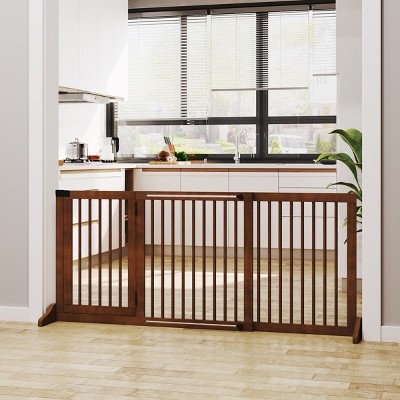 Adjustable Wooden Pet Gate with Lockable Door,Freestanding Indoor Dog Fence for Doorways And Hallways,3 Panels–LAOTIES
