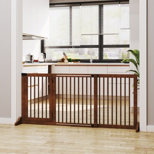 Adjustable Wooden Pet Gate with Lockable Door,Freestanding Indoor Dog Fence for Doorways And Hallways,3 Panels–LAOTIES - 1 of 4