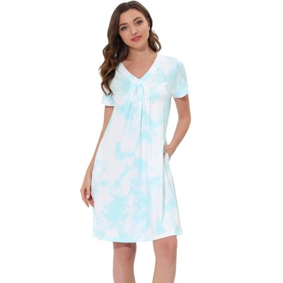 cheibear Women's Soft V-Neck Summer Pajama Lounge Dress with Pockets Nightgowns