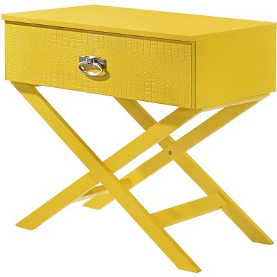 Yellow Croc Textured 1-Drawer X-Frame Nightstand