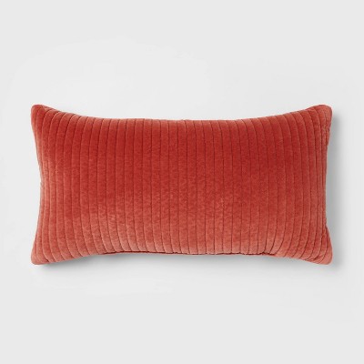 Oversized Quilted Cotton Velvet Lumbar Throw Pillow Berry - Threshold™