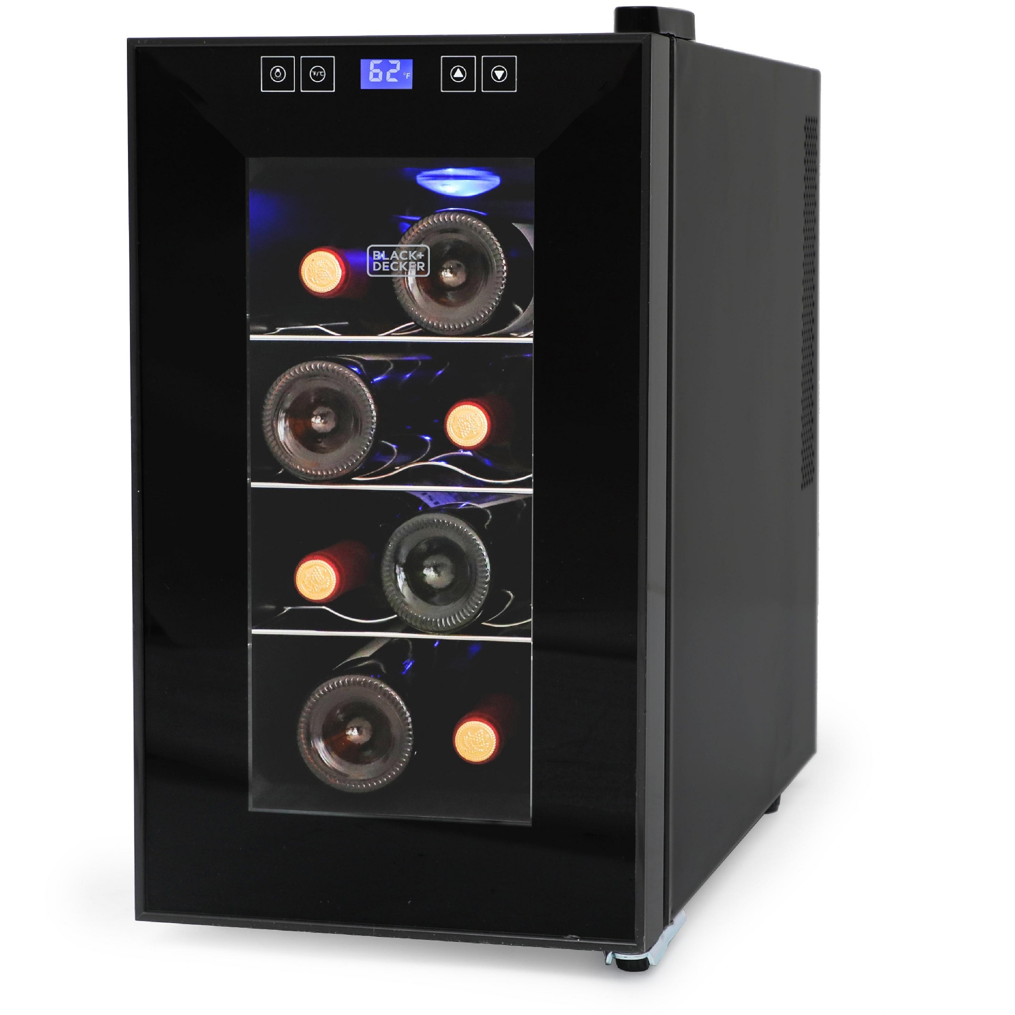 BLACK+DECKER 8 Bottle Wine Fridge, Thermoelectric, Wine Fridge Small with Triple Pane Clear Glass Door, Mini Wine Fridge