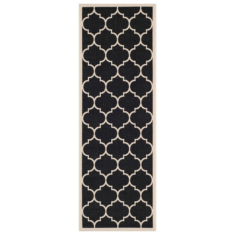 2'3inX10' Courtyard Alyssa Outdoor/Indoor Runner Rug - Black/Beige - Safavieh