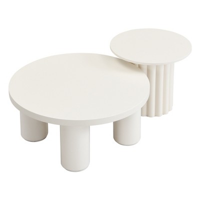 Vynxaria Modern Coffee Tables Set, Round Design with Cylindrical Legs and End Table