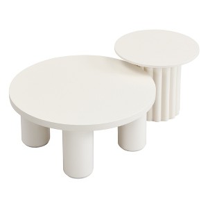 Vynxaria Modern Coffee Tables Set, Round Design with Cylindrical Legs and End Table - 1 of 4