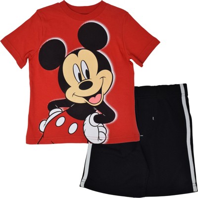 Disney Mickey Mouse Baby Boys Pullover Graphic T-Shirt & Mesh Shorts Red-black 