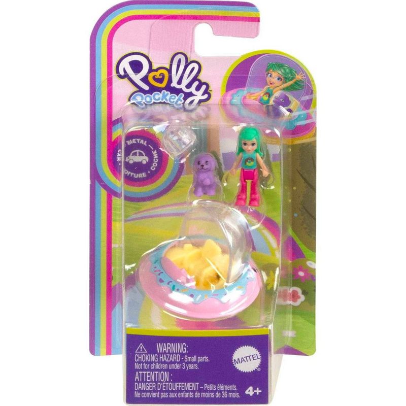 Polly Pocket Pollyville Micro Doll with Donut-Themed Spaceship and Helmet-Wearing Mini Puppy, 4 of 5