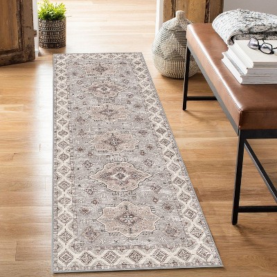 ABYNOW Washable Runner Rug – Soft Low-Pile Non-Slip Carpet for Living Room, Bedroom, and Office,2X5FT,Light Beige Brown