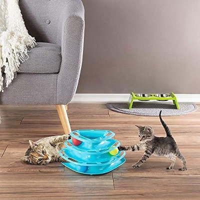 PETMAKER Interactive 3 Level Tiered Triangle Track with Rolling Balls for Cats, Medium