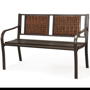 Tangkula Patio Garden Bench Rattan Backrest Park Bench Heavy-Duty Metal Chair Seat - 1 of 4