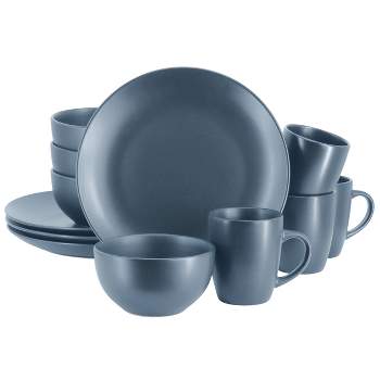 Gibson Home Everyday Plus 12 Piece Round Stoneware Dinnerware Set in Blue