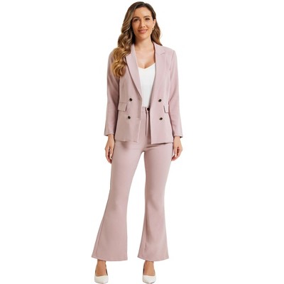 Allegra K Women's Business Work Notched Lapel Blazer and Long Pants 2 Pieces Suit Set