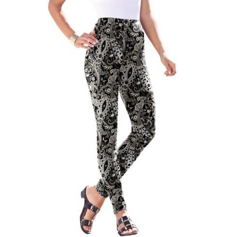 Roaman's Women's Plus Size Ankle-length Essential Stretch Legging, 2x -  Black Floral Paisley : Target