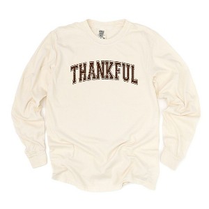 Simply Sage Market Women's Thankful Varsity Long Sleeve Garment Dyed Tee - 1 of 4