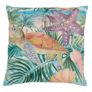 Saro Lifestyle Tropical Turtle Pillow - Poly Filled, 18" Square, Multi - 1 of 3
