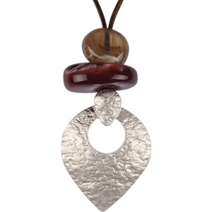 Leather and Wood Necklace Chunky Circle Pendant Boho Jewelry for Women - 1 of 4