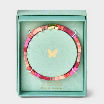14K Gold Dipped Crystal Butterfly Mixed Enamel Stretch Bracelet - A New Day™ Pink