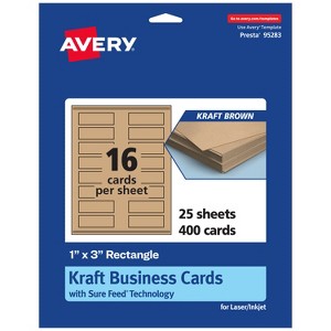 Avery Printable Rectangle Mini Business Cards with Sure Feed Technology, 1" x 3", Kraft Brown Cardstock, Print-to-the-Edge, Laser/Inkjet, 400 Total - 1 of 4