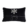 Whisen Velvet Pillow with Embroidered Joy and Frosty Snowflake, Christmas Halloween Holiday Decor, Set of 2 - Black & White - 2 of 4