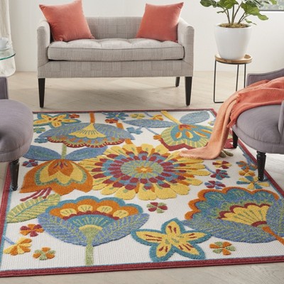 Aloha Collection 63" Multicolor Floral Round Indoor/Outdoor Rug