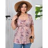 Womens Plus Size Sweetheart Neck Short Sleeves Tunic Tops Pleated Peplum Babydoll Casual T shirts Floral Summer Blouse - 2 of 4