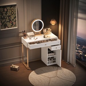 NicBex Vanity Desk with Mirror and Lights Dressing Table Set with HD Mirror, 4 Drawers, and Open Shelves for Small Space, Bedroom, Apartment - 1 of 4
