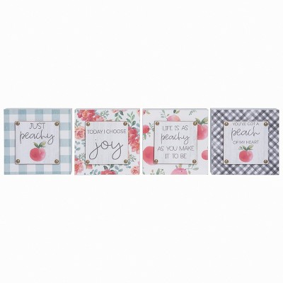 Transpac MDF Peach Box Sign Set of 4 Spring Home Decorations