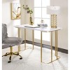 Vynxaria Writing Desk with White Gold Trim Art Deco-Inspired Functional for Home Office Dressing Rooms - 3 of 4