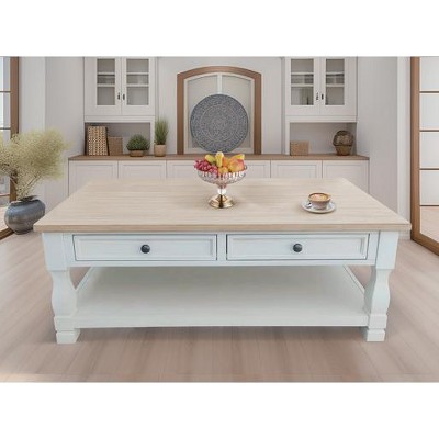 DOMETOUR Modern Light Brown Coffee Table with White Oak Drawer – Living Room Storage Center Table