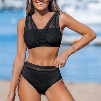 Women's Gossamer Veil Black Mesh Bikini Set - Cupshe